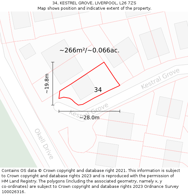 34, KESTREL GROVE, LIVERPOOL, L26 7ZS: Plot and title map