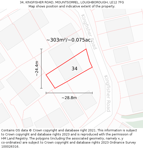 34, KINGFISHER ROAD, MOUNTSORREL, LOUGHBOROUGH, LE12 7FG: Plot and title map