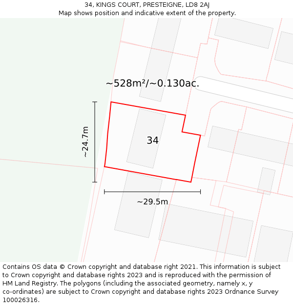 34, KINGS COURT, PRESTEIGNE, LD8 2AJ: Plot and title map