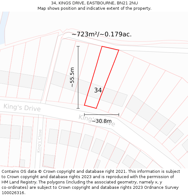 34, KINGS DRIVE, EASTBOURNE, BN21 2NU: Plot and title map