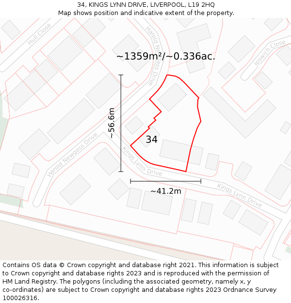 34, KINGS LYNN DRIVE, LIVERPOOL, L19 2HQ: Plot and title map