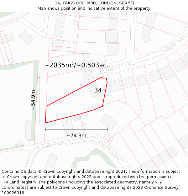 34, KINGS ORCHARD, LONDON, SE9 5TJ: Plot and title map