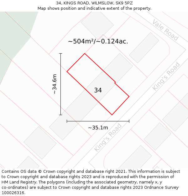 34, KINGS ROAD, WILMSLOW, SK9 5PZ: Plot and title map