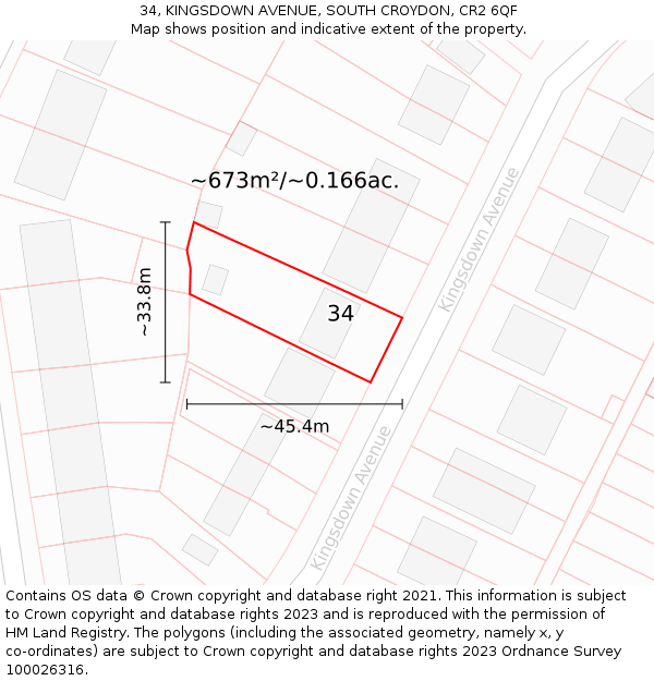 34, KINGSDOWN AVENUE, SOUTH CROYDON, CR2 6QF: Plot and title map