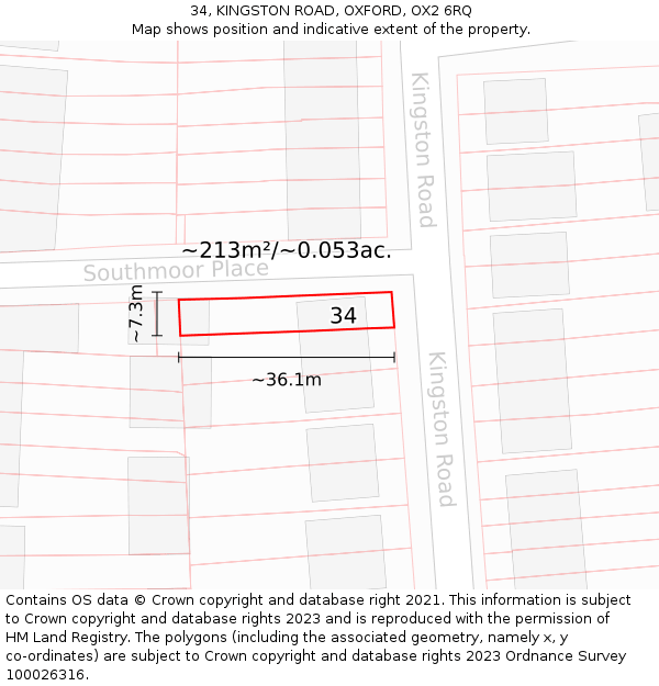 34, KINGSTON ROAD, OXFORD, OX2 6RQ: Plot and title map