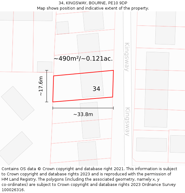 34, KINGSWAY, BOURNE, PE10 9DP: Plot and title map