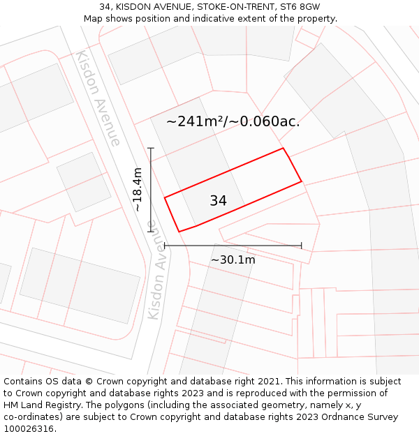 34, KISDON AVENUE, STOKE-ON-TRENT, ST6 8GW: Plot and title map