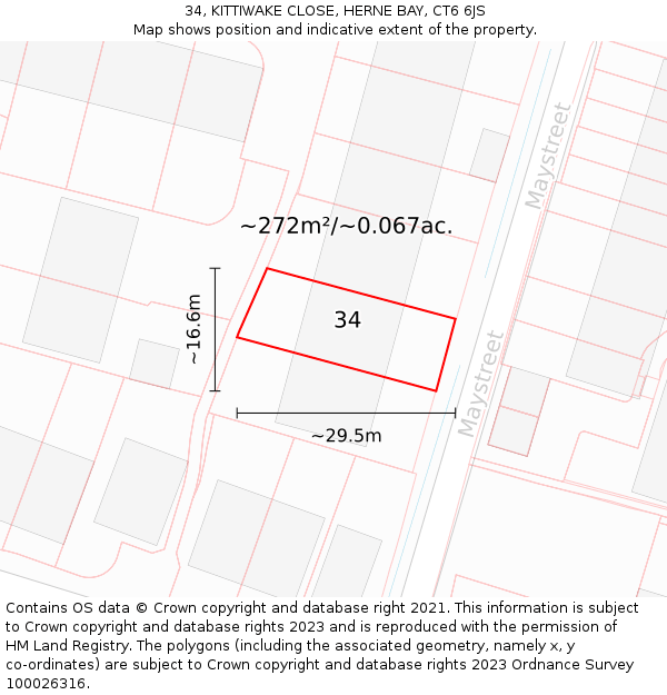 34, KITTIWAKE CLOSE, HERNE BAY, CT6 6JS: Plot and title map