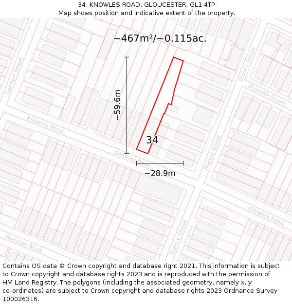 34, KNOWLES ROAD, GLOUCESTER, GL1 4TP: Plot and title map