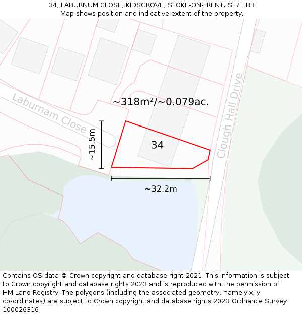 34, LABURNUM CLOSE, KIDSGROVE, STOKE-ON-TRENT, ST7 1BB: Plot and title map