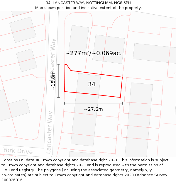 34, LANCASTER WAY, NOTTINGHAM, NG8 6PH: Plot and title map