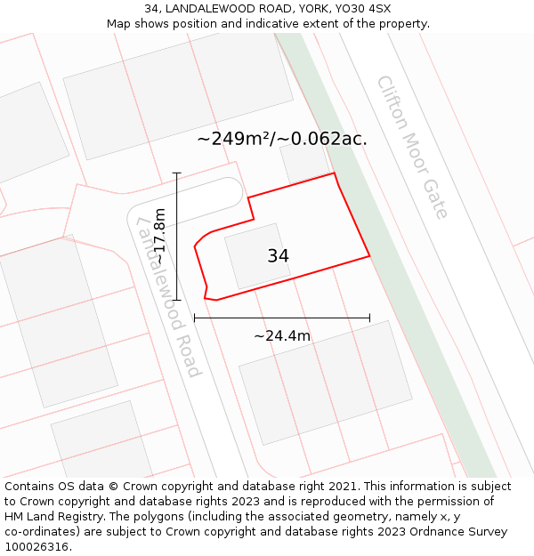 34, LANDALEWOOD ROAD, YORK, YO30 4SX: Plot and title map