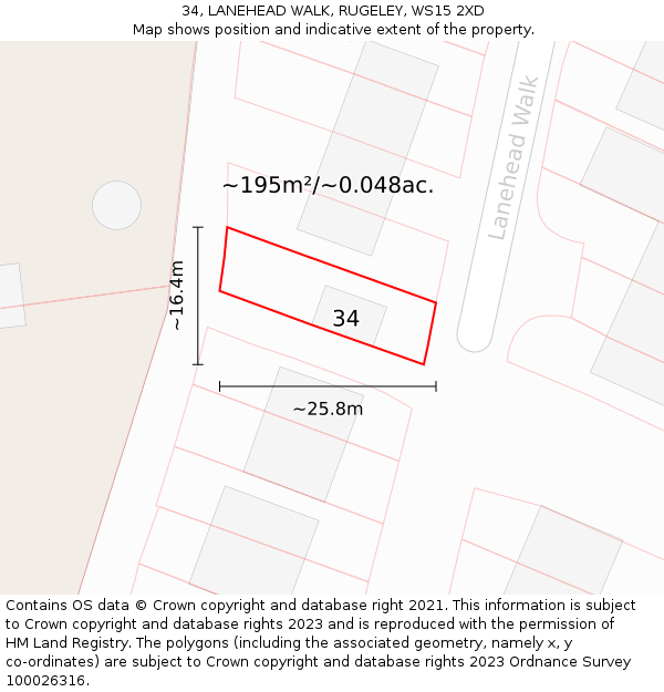 34, LANEHEAD WALK, RUGELEY, WS15 2XD: Plot and title map