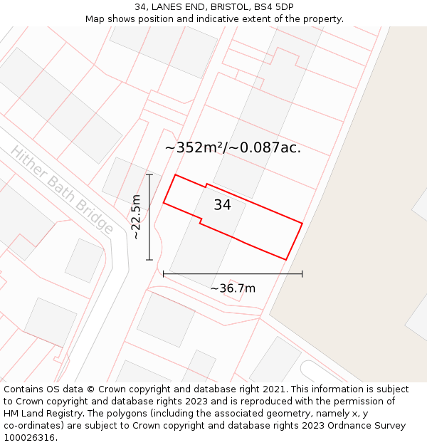 34, LANES END, BRISTOL, BS4 5DP: Plot and title map