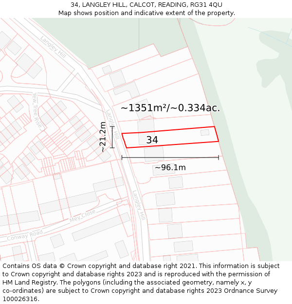 34, LANGLEY HILL, CALCOT, READING, RG31 4QU: Plot and title map