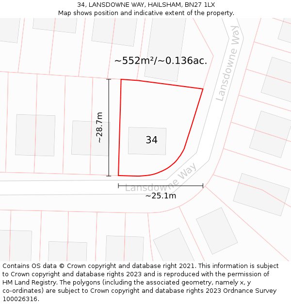 34, LANSDOWNE WAY, HAILSHAM, BN27 1LX: Plot and title map