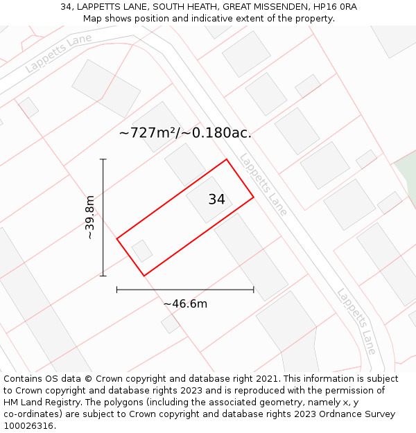 34, LAPPETTS LANE, SOUTH HEATH, GREAT MISSENDEN, HP16 0RA: Plot and title map