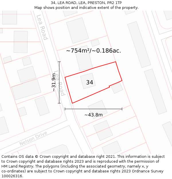 34, LEA ROAD, LEA, PRESTON, PR2 1TP: Plot and title map