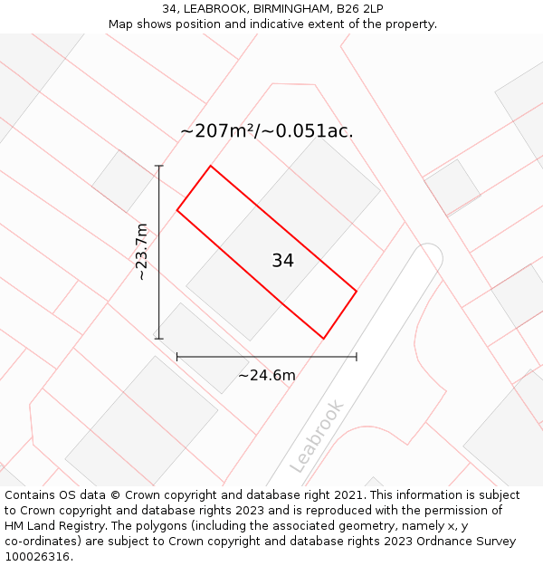 34, LEABROOK, BIRMINGHAM, B26 2LP: Plot and title map