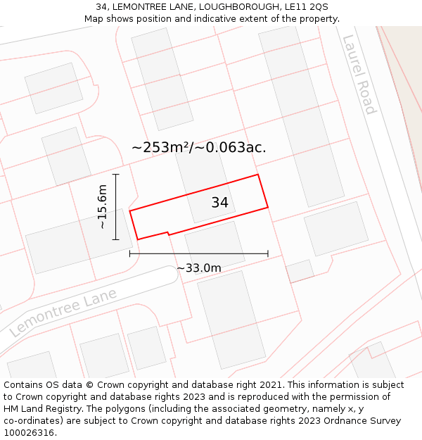 34, LEMONTREE LANE, LOUGHBOROUGH, LE11 2QS: Plot and title map