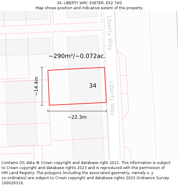 34, LIBERTY WAY, EXETER, EX2 7AS: Plot and title map