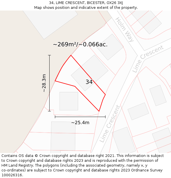 34, LIME CRESCENT, BICESTER, OX26 3XJ: Plot and title map