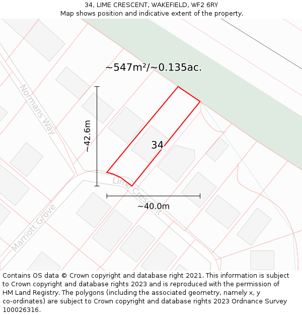 34, LIME CRESCENT, WAKEFIELD, WF2 6RY: Plot and title map