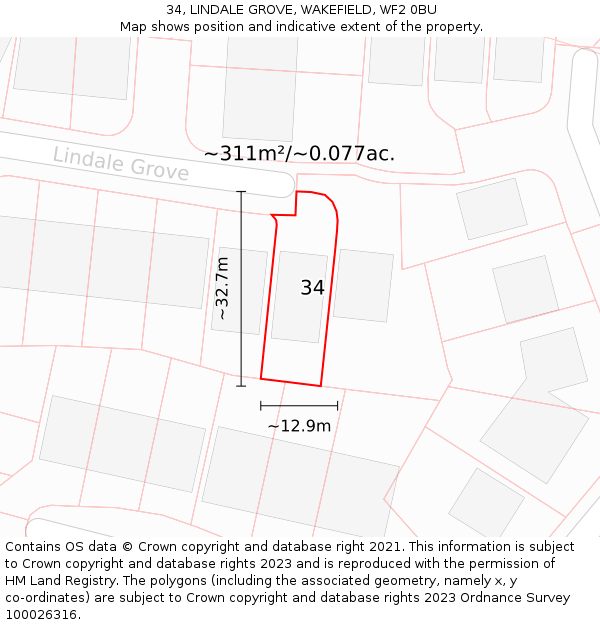 34, LINDALE GROVE, WAKEFIELD, WF2 0BU: Plot and title map