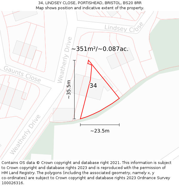 34, LINDSEY CLOSE, PORTISHEAD, BRISTOL, BS20 8RR: Plot and title map