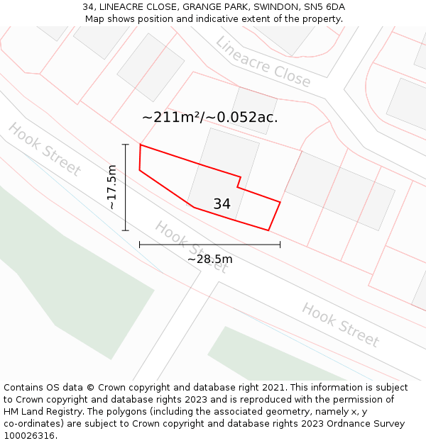 34, LINEACRE CLOSE, GRANGE PARK, SWINDON, SN5 6DA: Plot and title map