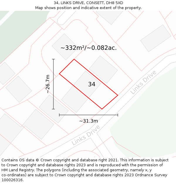 34, LINKS DRIVE, CONSETT, DH8 5XD: Plot and title map