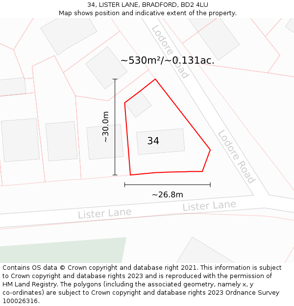 34, LISTER LANE, BRADFORD, BD2 4LU: Plot and title map