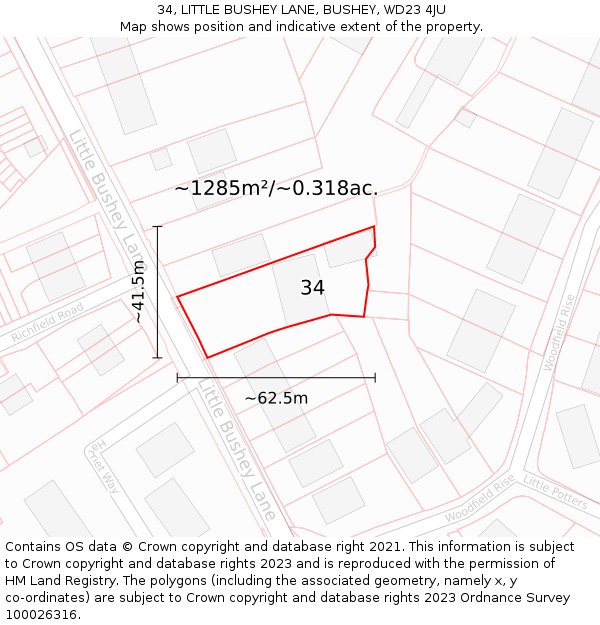 34, LITTLE BUSHEY LANE, BUSHEY, WD23 4JU: Plot and title map