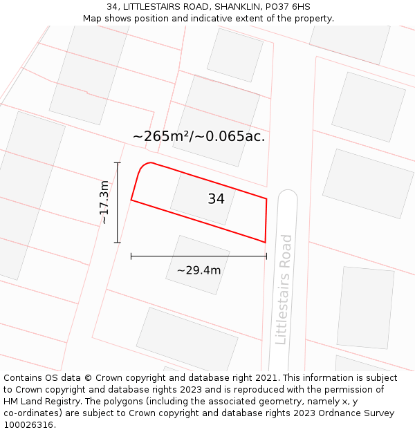 34, LITTLESTAIRS ROAD, SHANKLIN, PO37 6HS: Plot and title map
