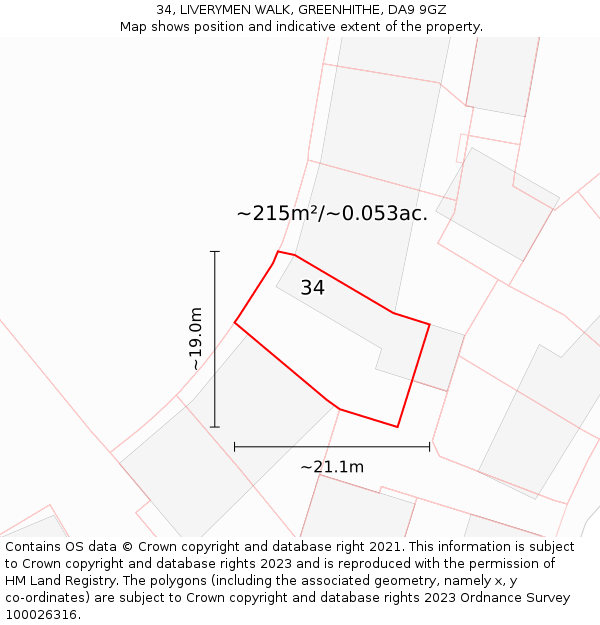 34, LIVERYMEN WALK, GREENHITHE, DA9 9GZ: Plot and title map