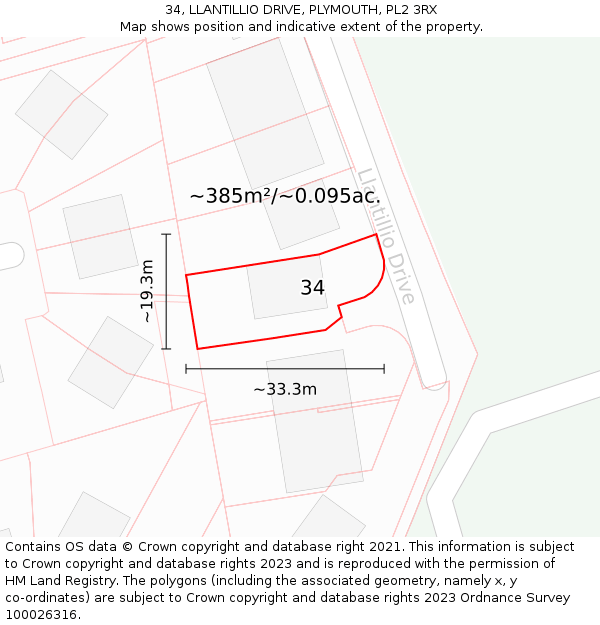 34, LLANTILLIO DRIVE, PLYMOUTH, PL2 3RX: Plot and title map