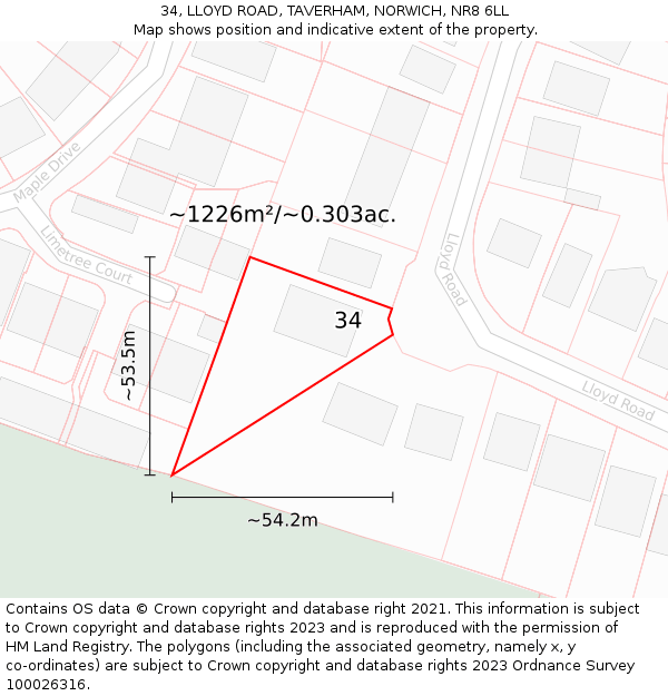 34, LLOYD ROAD, TAVERHAM, NORWICH, NR8 6LL: Plot and title map