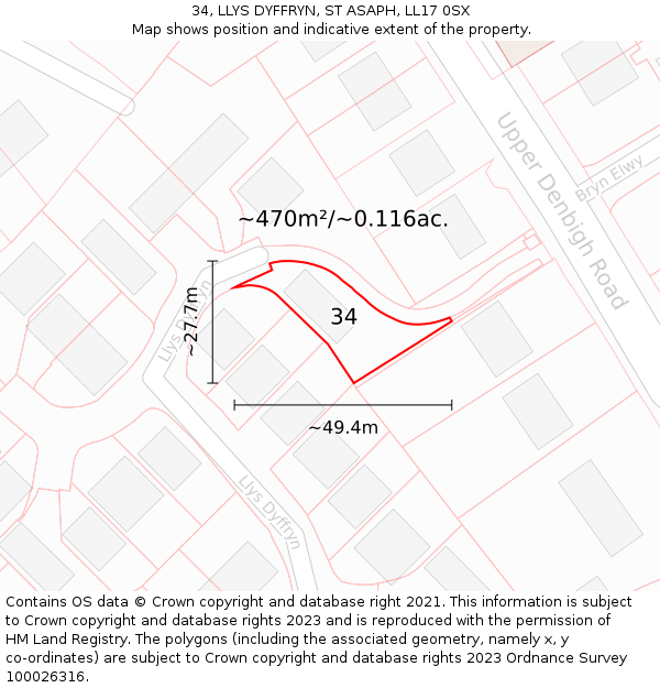 34, LLYS DYFFRYN, ST ASAPH, LL17 0SX: Plot and title map