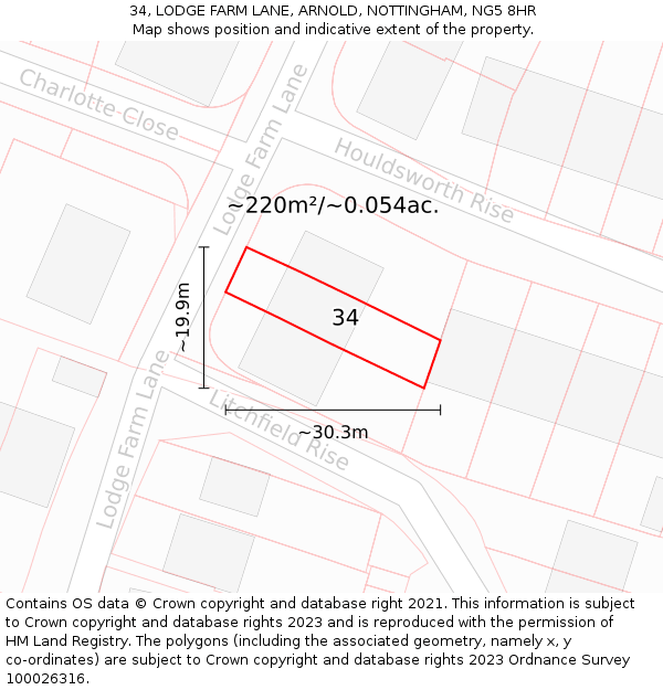 34, LODGE FARM LANE, ARNOLD, NOTTINGHAM, NG5 8HR: Plot and title map