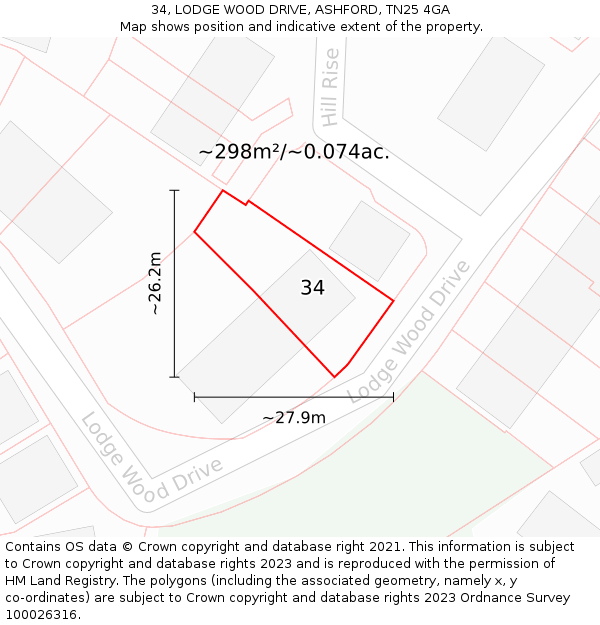 34, LODGE WOOD DRIVE, ASHFORD, TN25 4GA: Plot and title map