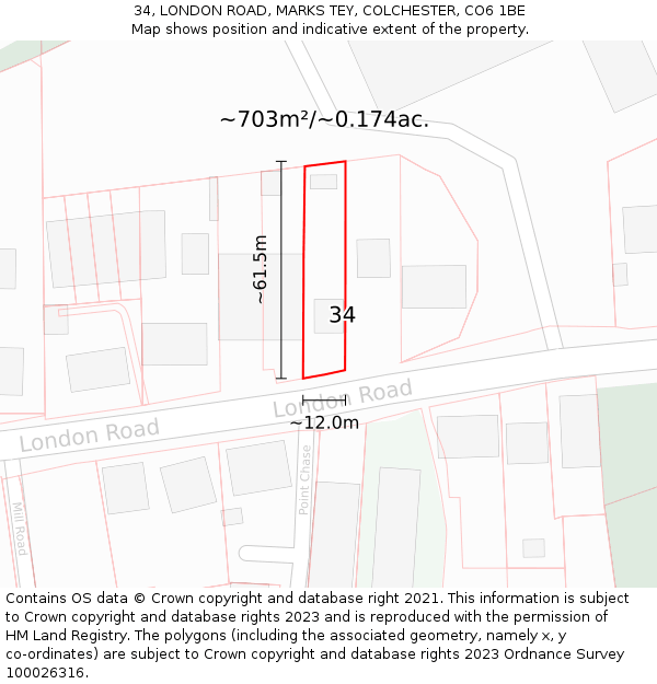 34, LONDON ROAD, MARKS TEY, COLCHESTER, CO6 1BE: Plot and title map