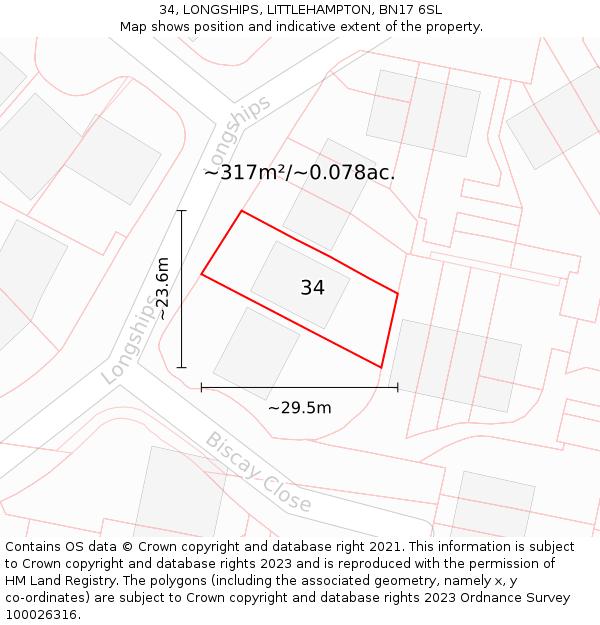 34, LONGSHIPS, LITTLEHAMPTON, BN17 6SL: Plot and title map