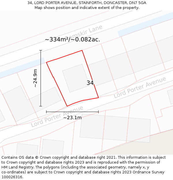 34, LORD PORTER AVENUE, STAINFORTH, DONCASTER, DN7 5GA: Plot and title map