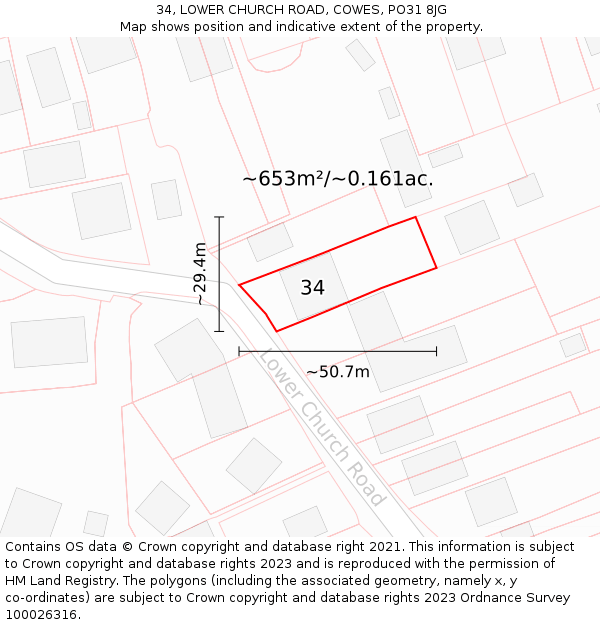 34, LOWER CHURCH ROAD, COWES, PO31 8JG: Plot and title map