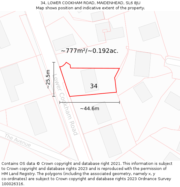 34, LOWER COOKHAM ROAD, MAIDENHEAD, SL6 8JU: Plot and title map