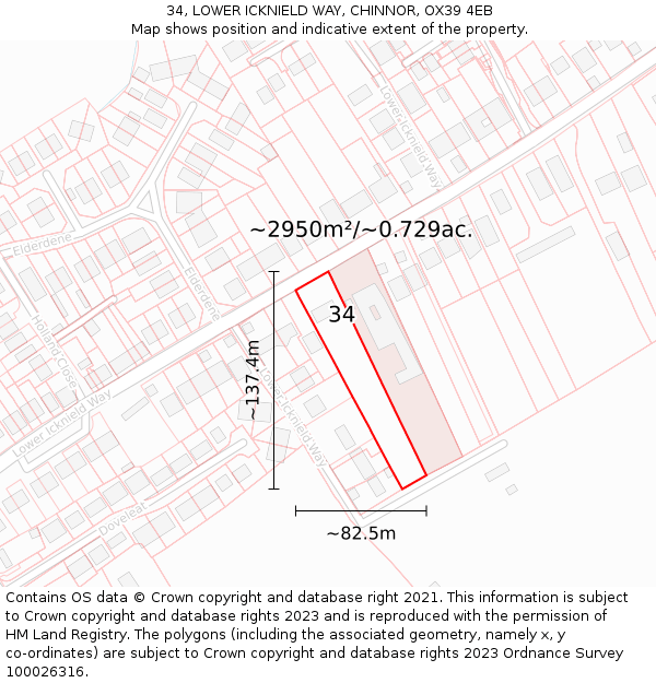 34, LOWER ICKNIELD WAY, CHINNOR, OX39 4EB: Plot and title map