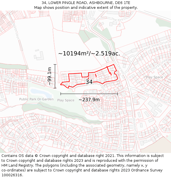 34, LOWER PINGLE ROAD, ASHBOURNE, DE6 1TE: Plot and title map