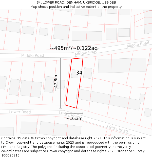 34, LOWER ROAD, DENHAM, UXBRIDGE, UB9 5EB: Plot and title map