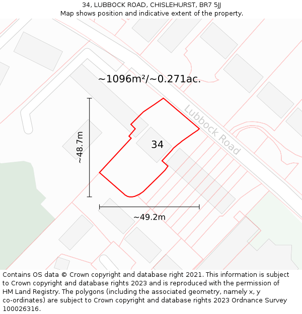 34, LUBBOCK ROAD, CHISLEHURST, BR7 5JJ: Plot and title map