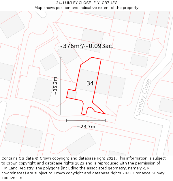 34, LUMLEY CLOSE, ELY, CB7 4FG: Plot and title map